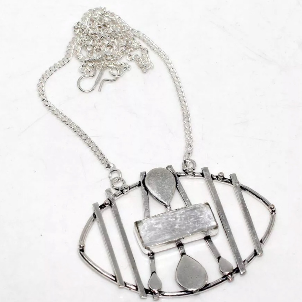 Selenite‎ Silver Plated Necklace on a 17” Chain,NEW